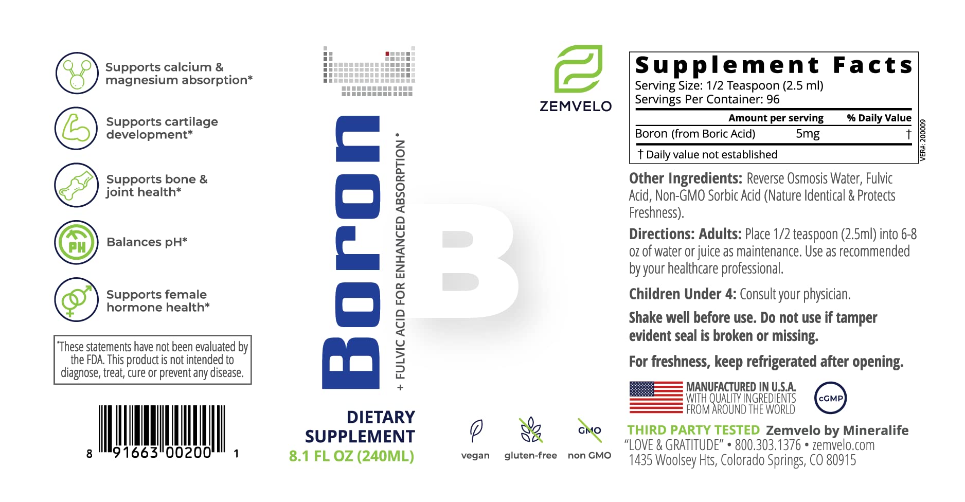 Mineralife Liquid Boron textura líquida y gotero que facilita absorción rápida