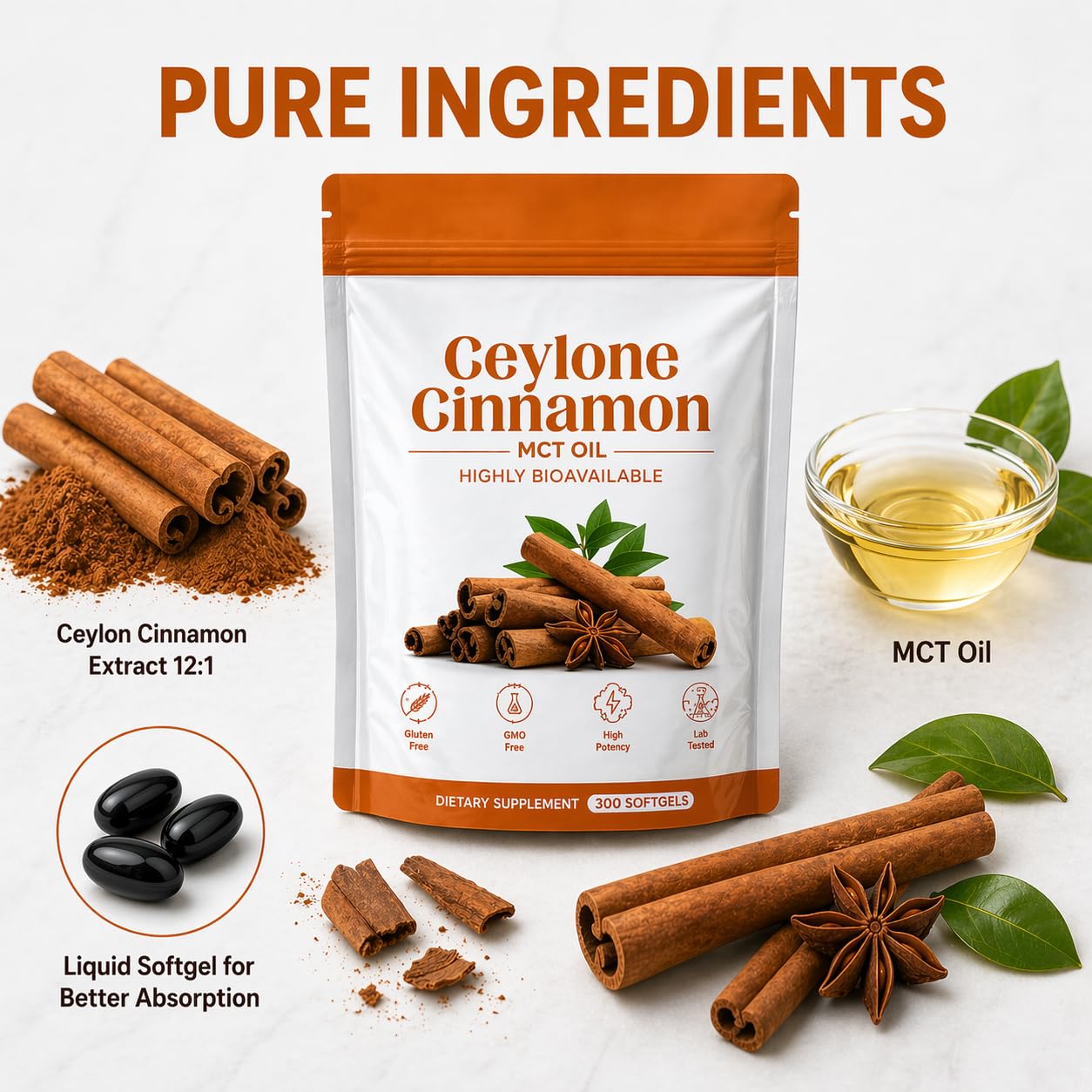 Minnah ingredientes: aceite MCT y canela destacando combinación estable
