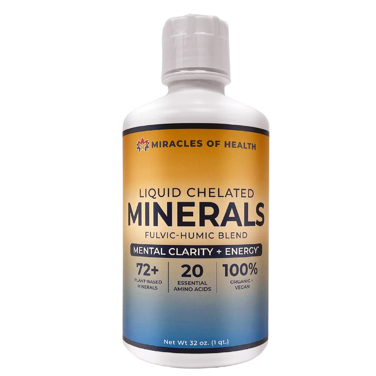Miracles of Health frasco delantero mostrando etiqueta y capacidad 32 fl oz, facilita elección