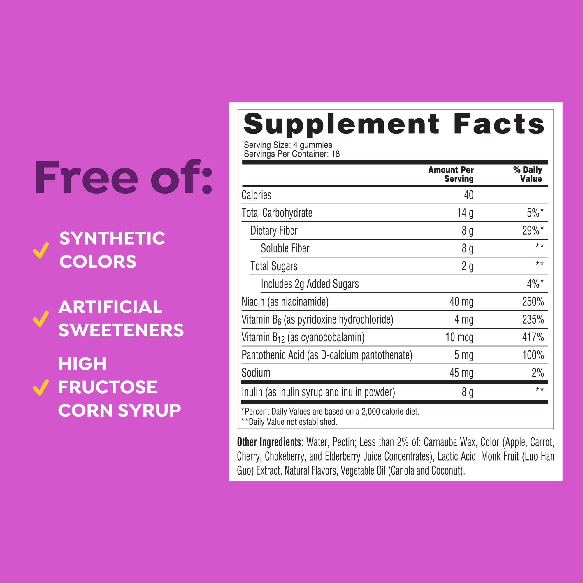 MiraFIBER ingredientes pectina y vitaminas B para soporte digestivo