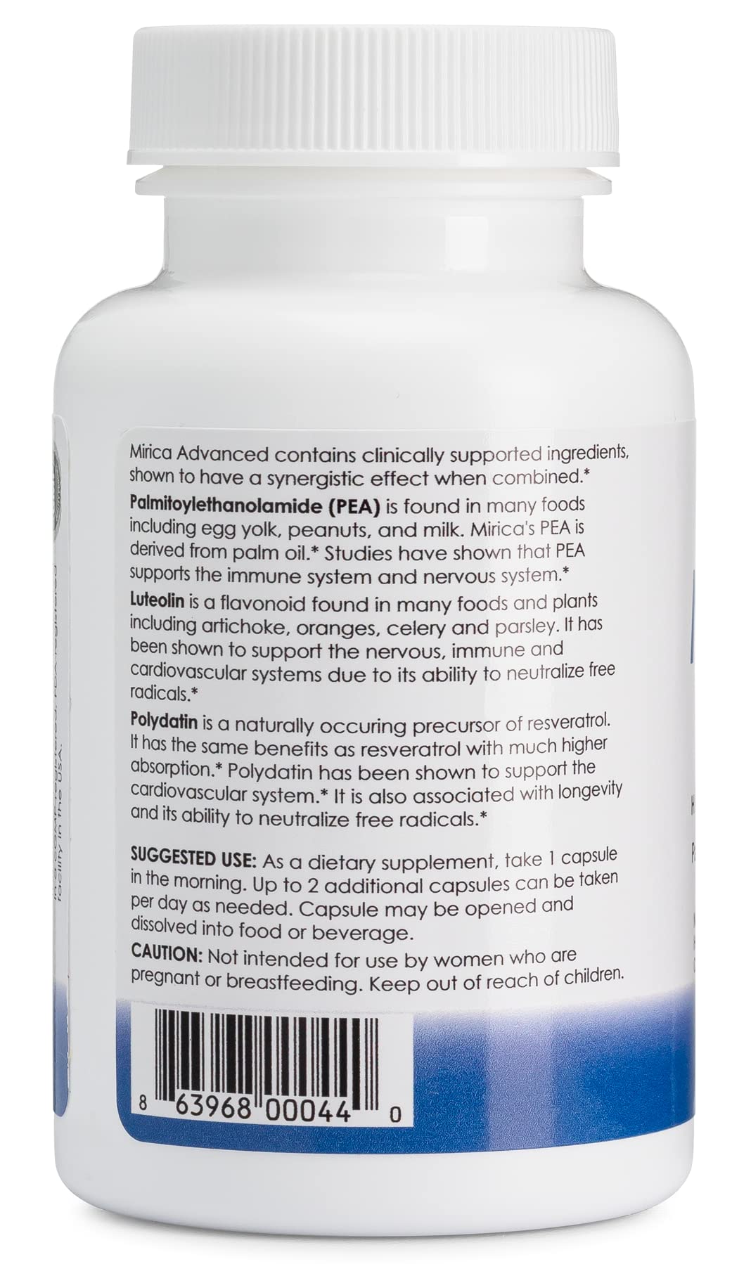 Mirica etiqueta con información de ingredientes y certificaciones visibles