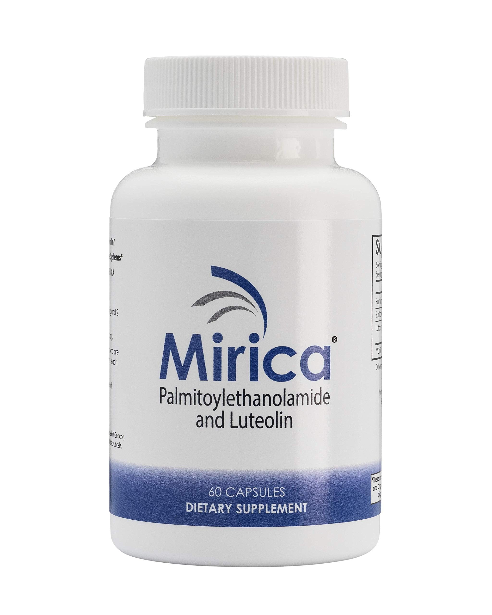 Mirica envase frontal mostrando marca y 60 cápsulas, beneficio pureza
