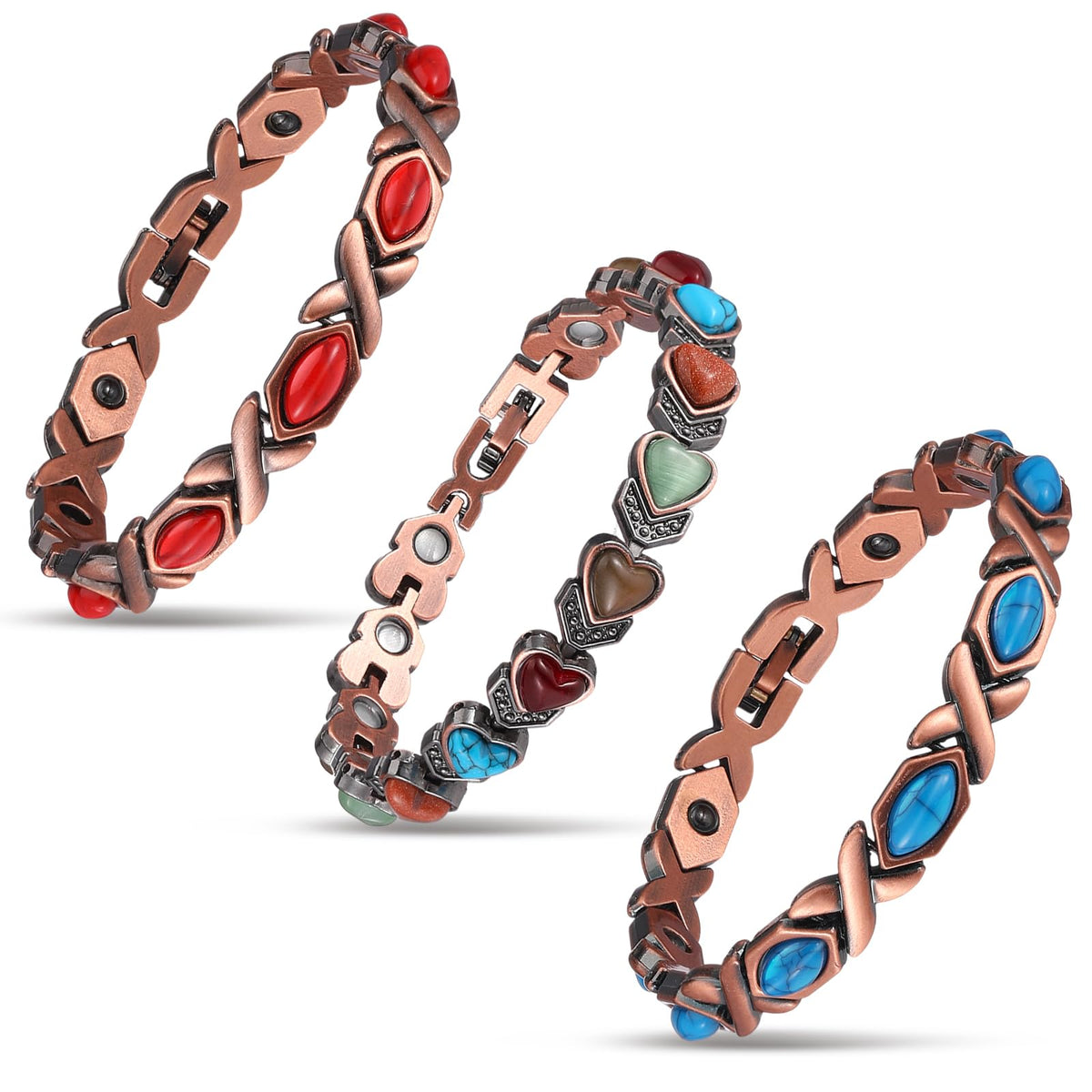 Misdary pulsera de cobre frontal con turquesa, elegante y resistente
