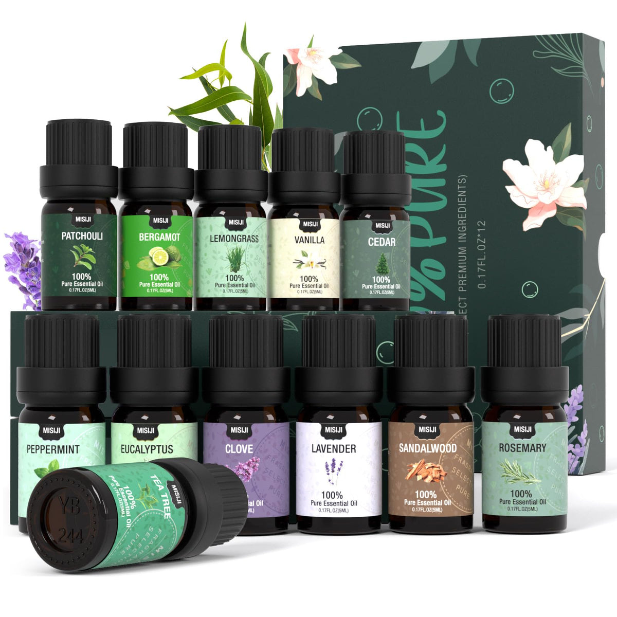 MISIJI set frontal con 12 frascos ámbar para aromaterapia y dosificación precisa
