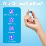 MIT0BLUE primer plano de tableta que revela textura y fácil disolución