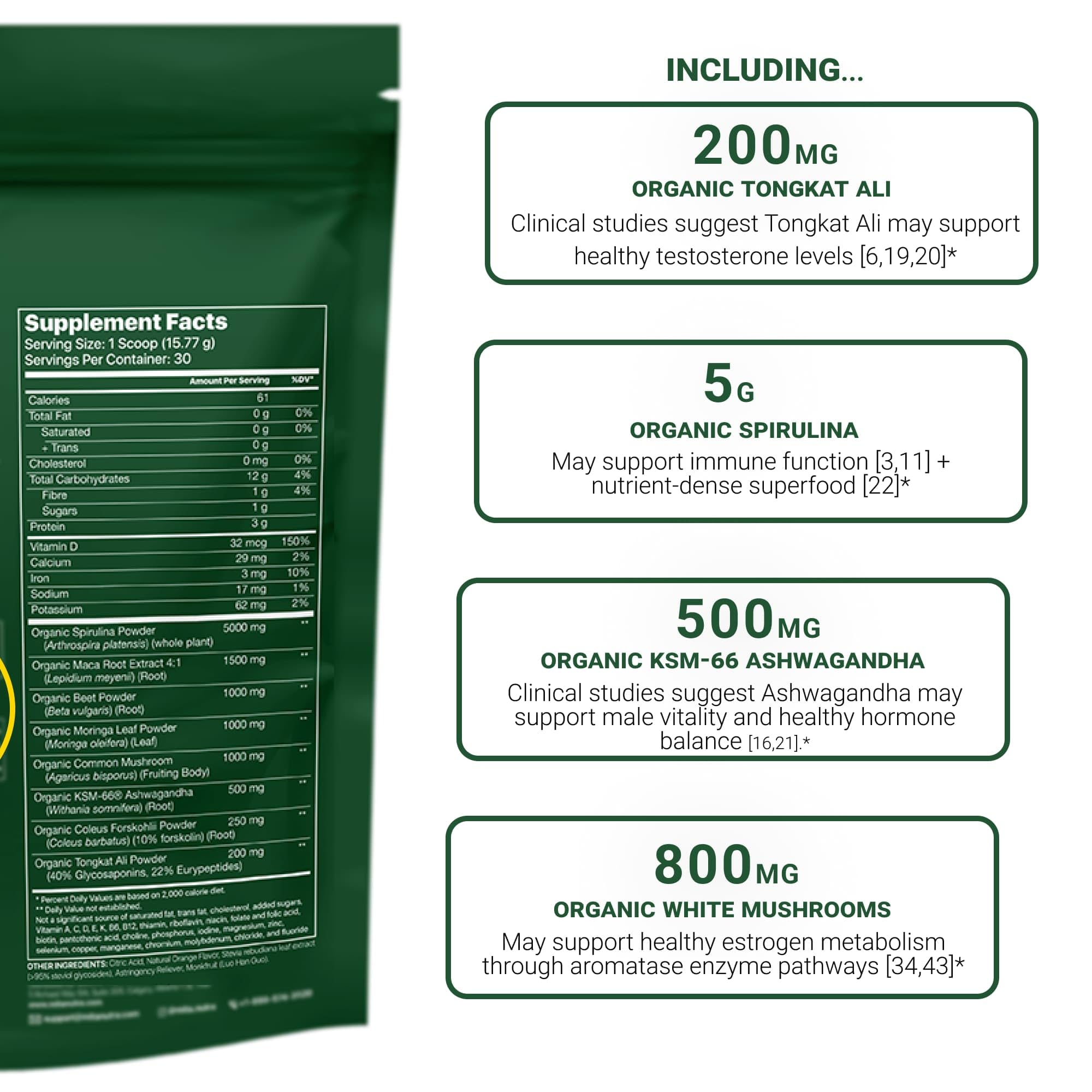 MITA Nutra vaso con Man Greens preparado para beber apoyo energético diario
