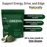MITA Nutra etiqueta nutricional de Man Greens con dosis transparentes visibles
