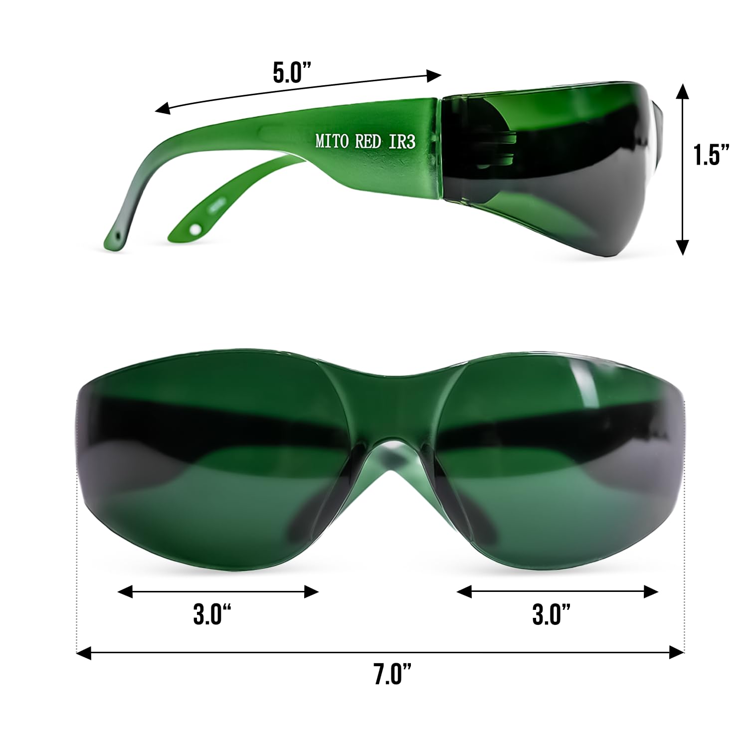 Mito Red Light gafas junto a mano para comparar tamaño y ergonomía