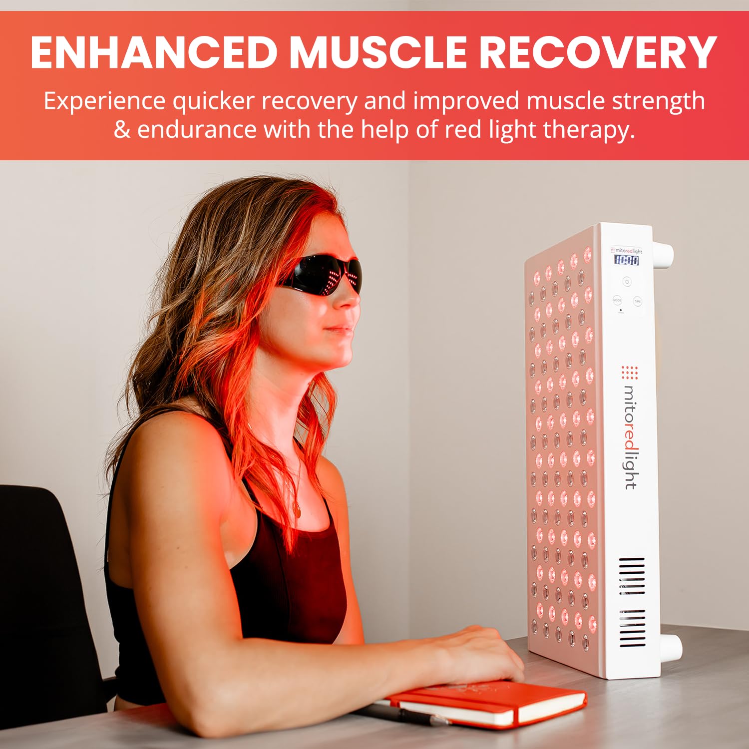 Mito Red Light en uso sobre rostro para sesiones cortas y cómodas