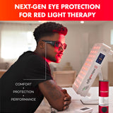 Mito Red Light gafas en uso con panel para sesiones seguras