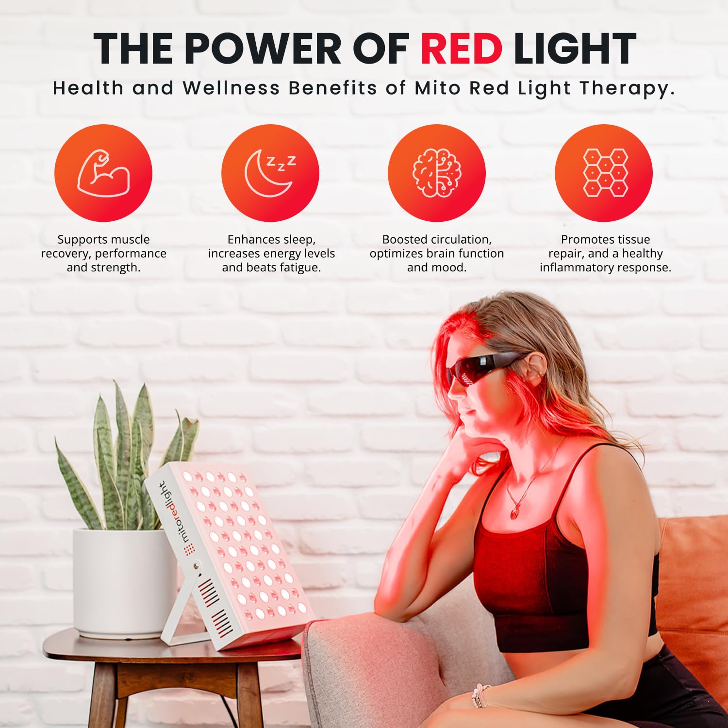 Mito Red Light en uso sobre rostro mostrando mejora estética