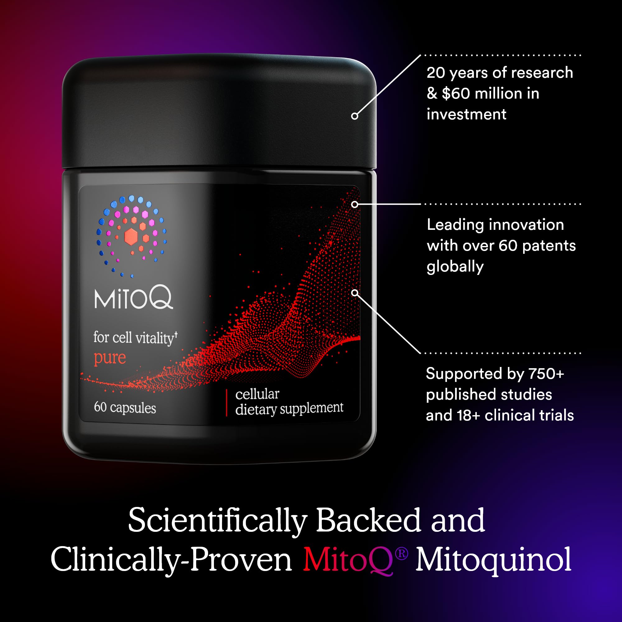 MitoQ envase en mano para comparar tamaño y dosis diaria