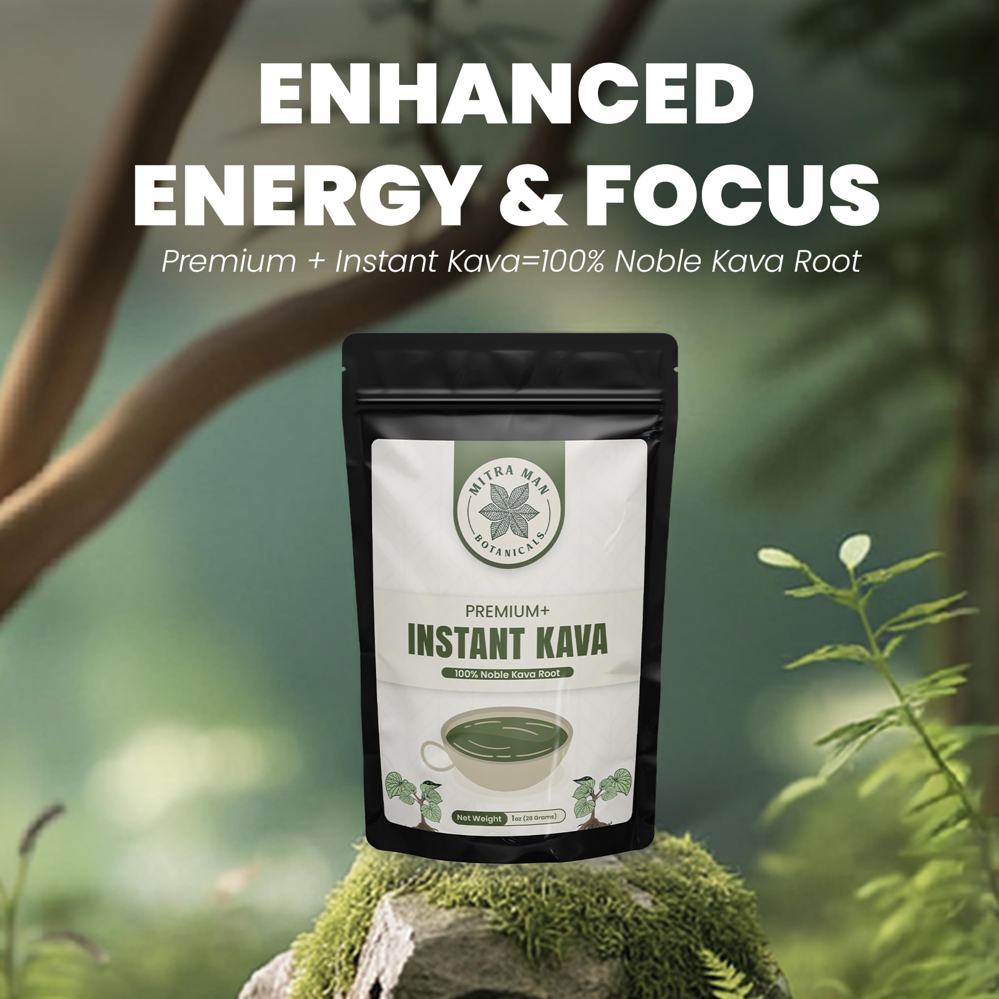 MITRAMAN BOTANICALS vaso con kava preparado en uso, fácil de mezclar y consumir