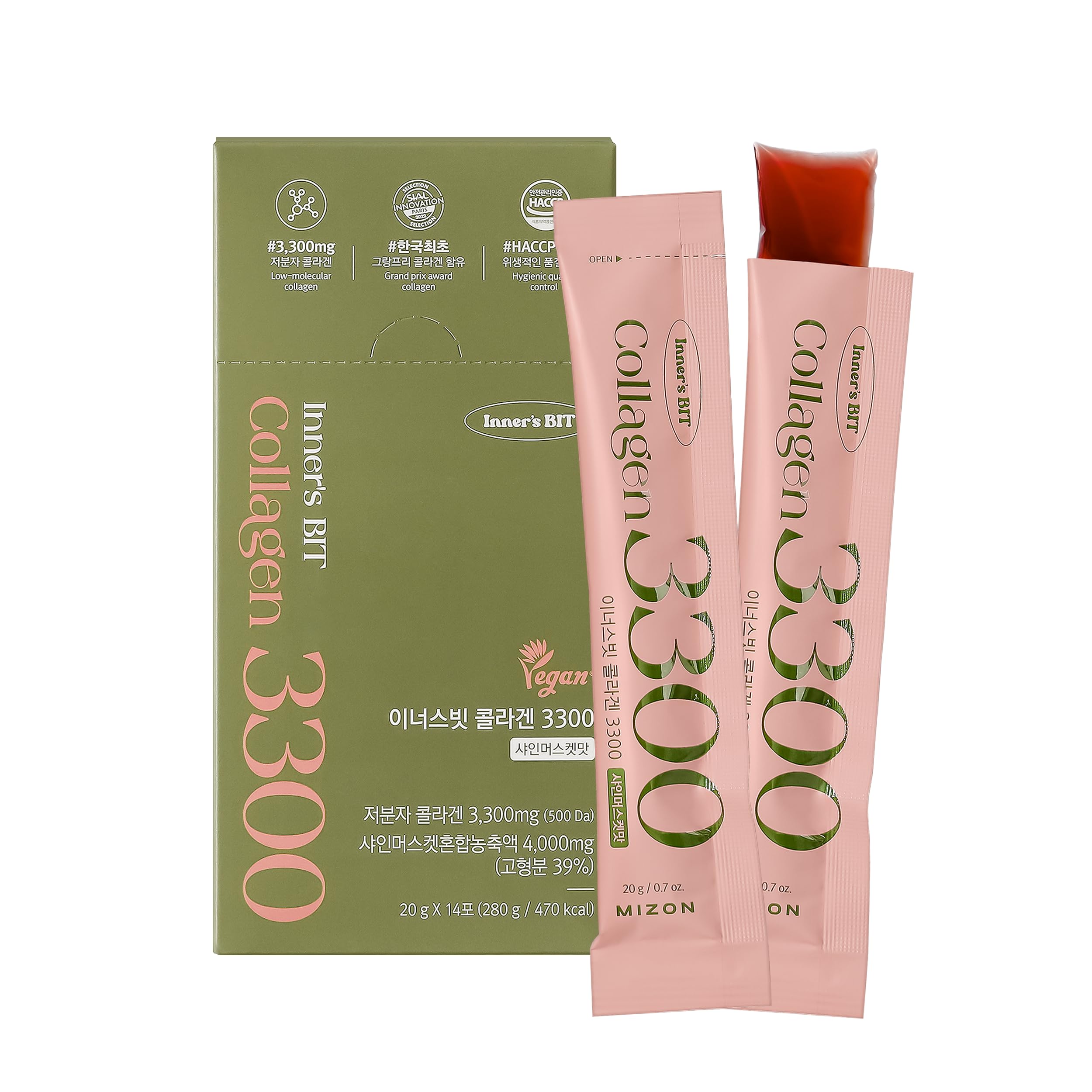 MIZON empaque frontal mostrando 14 sticks y beneficios del producto