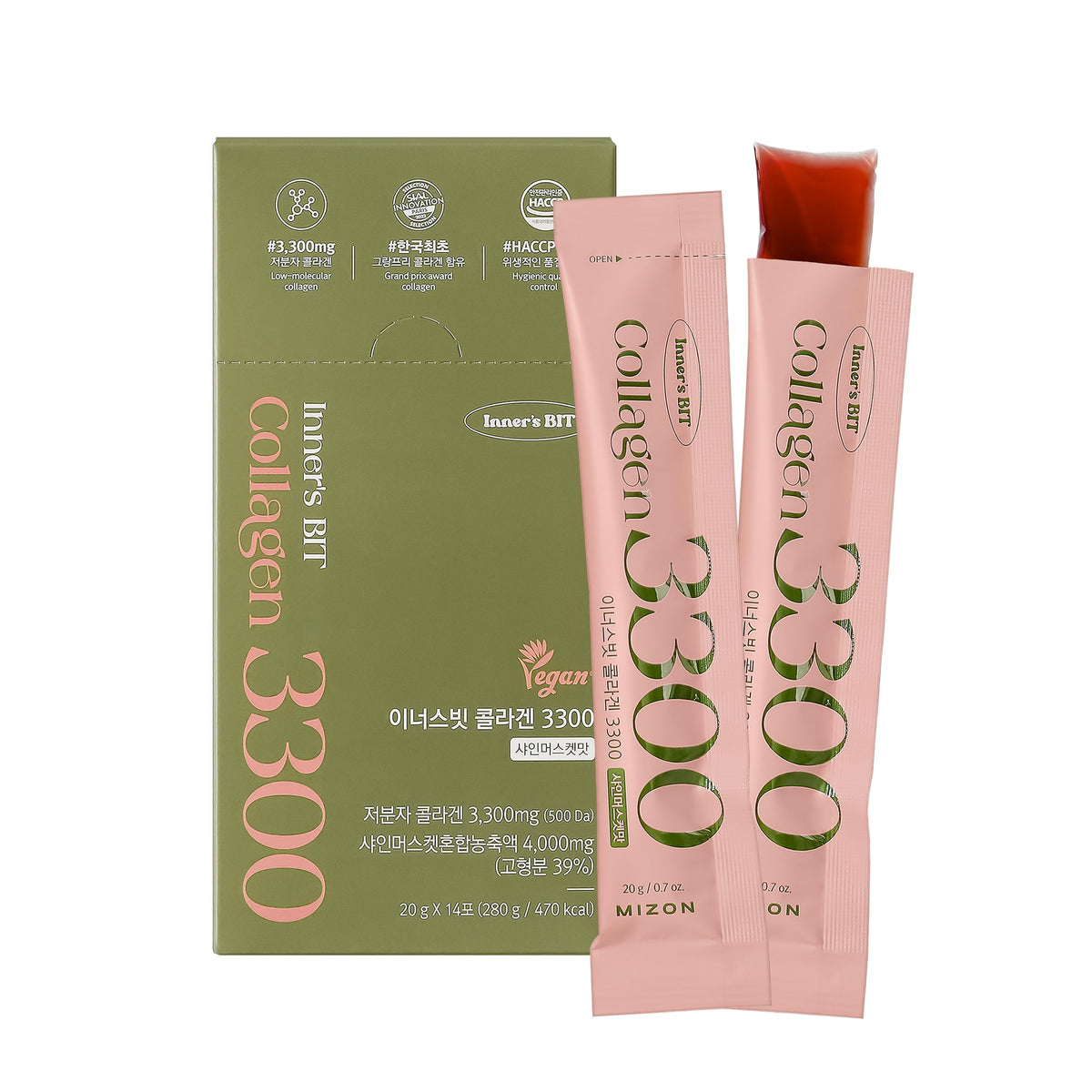 MIZON empaque frontal mostrando 14 sticks y beneficios del producto