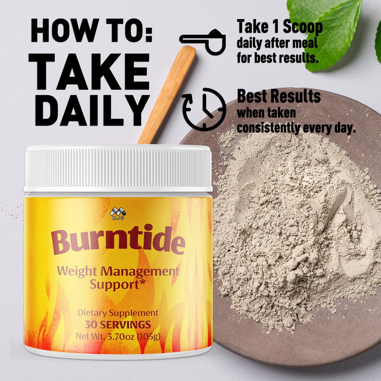MJO Burntide Powder mezclado en vaso, preparación rápida y práctica
