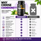 MJO CogniHoney cápsulas en primer plano que muestran textura y conveniencia diaria