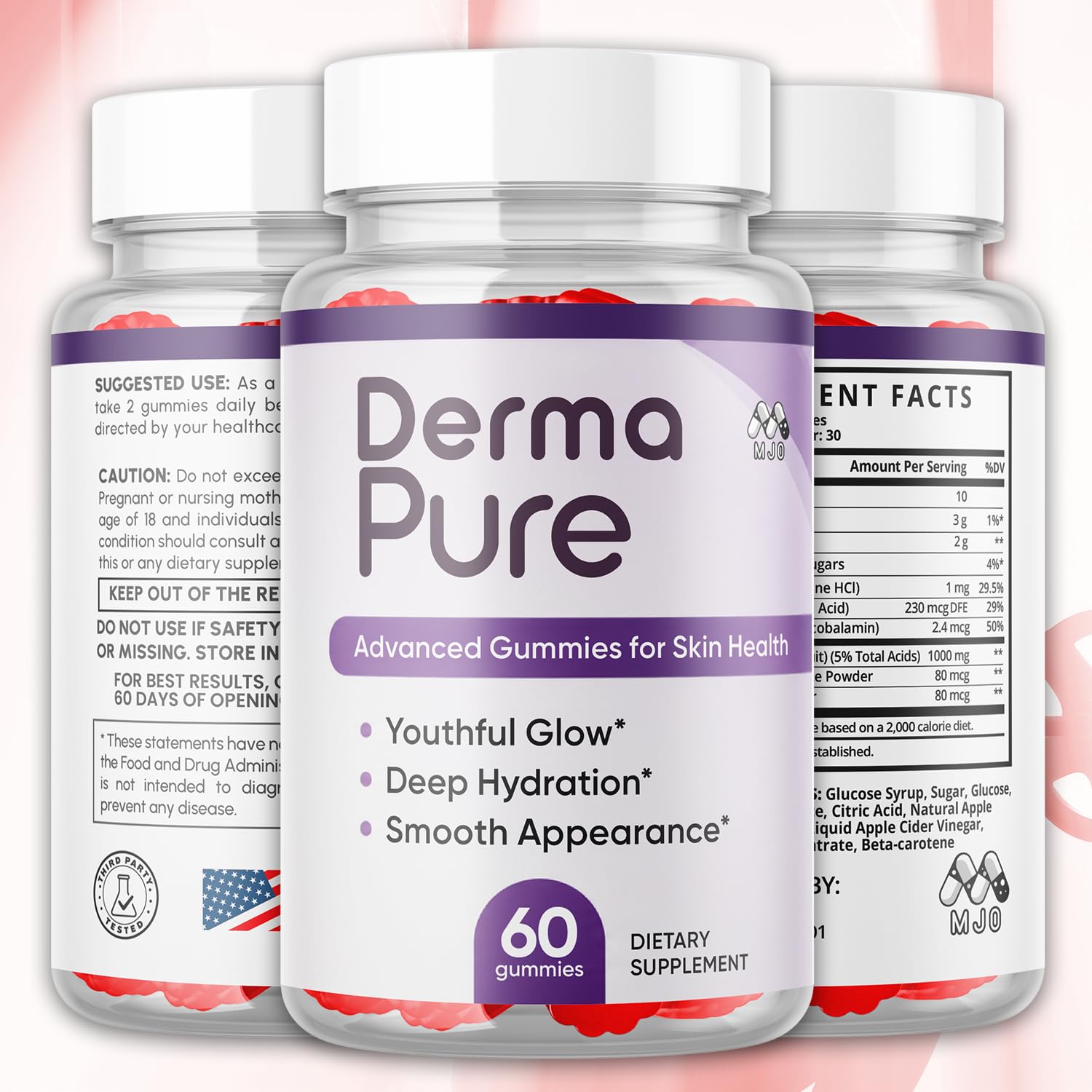 MJO Derma Pure gomita en primer plano que destaca sabor y textura masticable