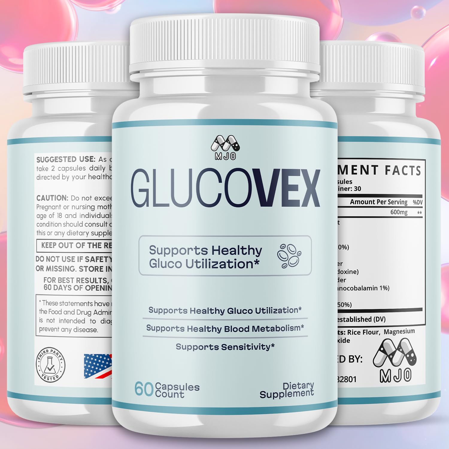 MJO Glucovex primer plano de cápsulas destacando textura y calidad