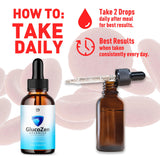 MJO Glucozen Drops etiqueta nutricional con ingredientes naturales claros