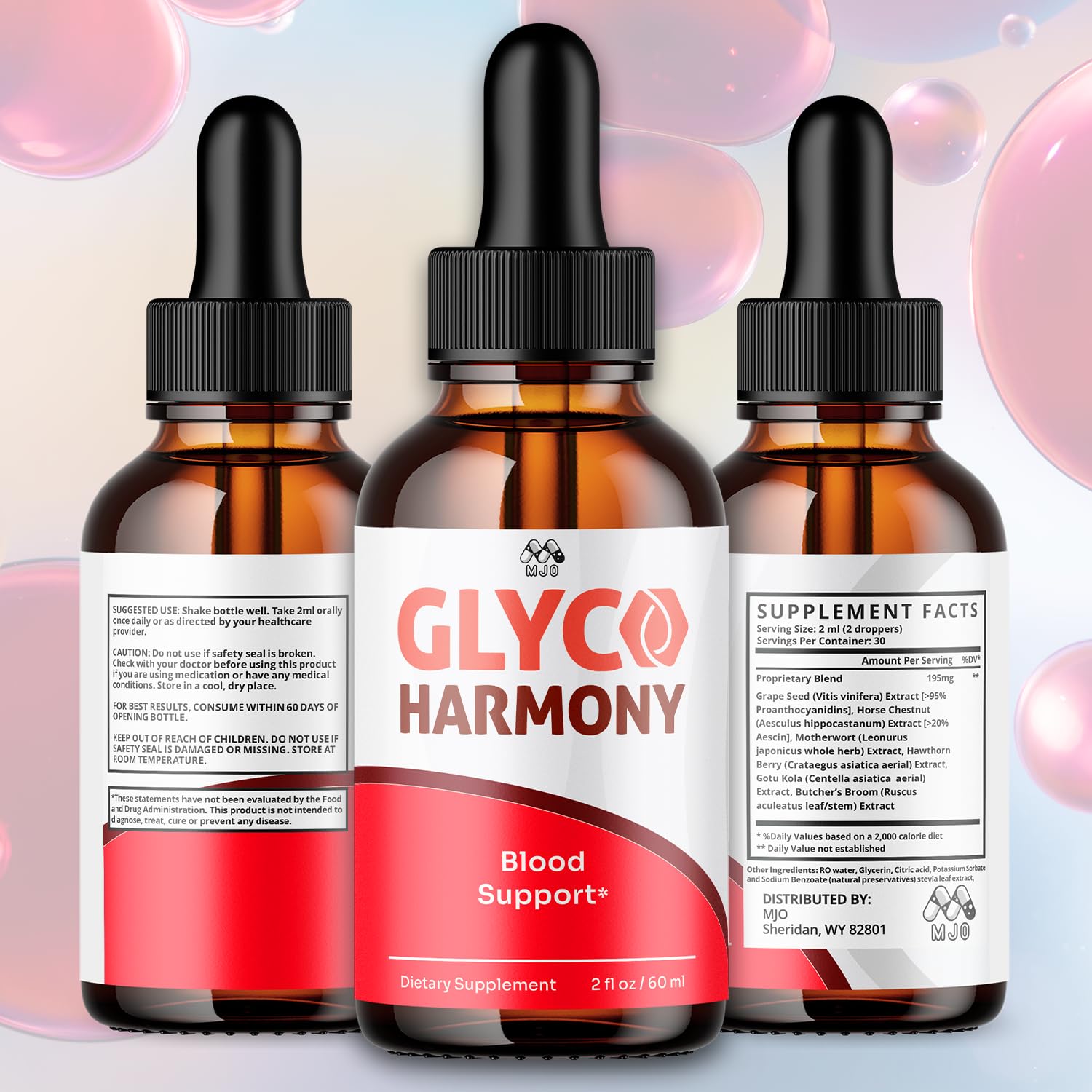 MJO Glyco Harmony drops frasco abierto con gotero, precisión en la dosis
