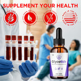 MJO Glycotide Drops comparación de tamaño junto a una taza para escala