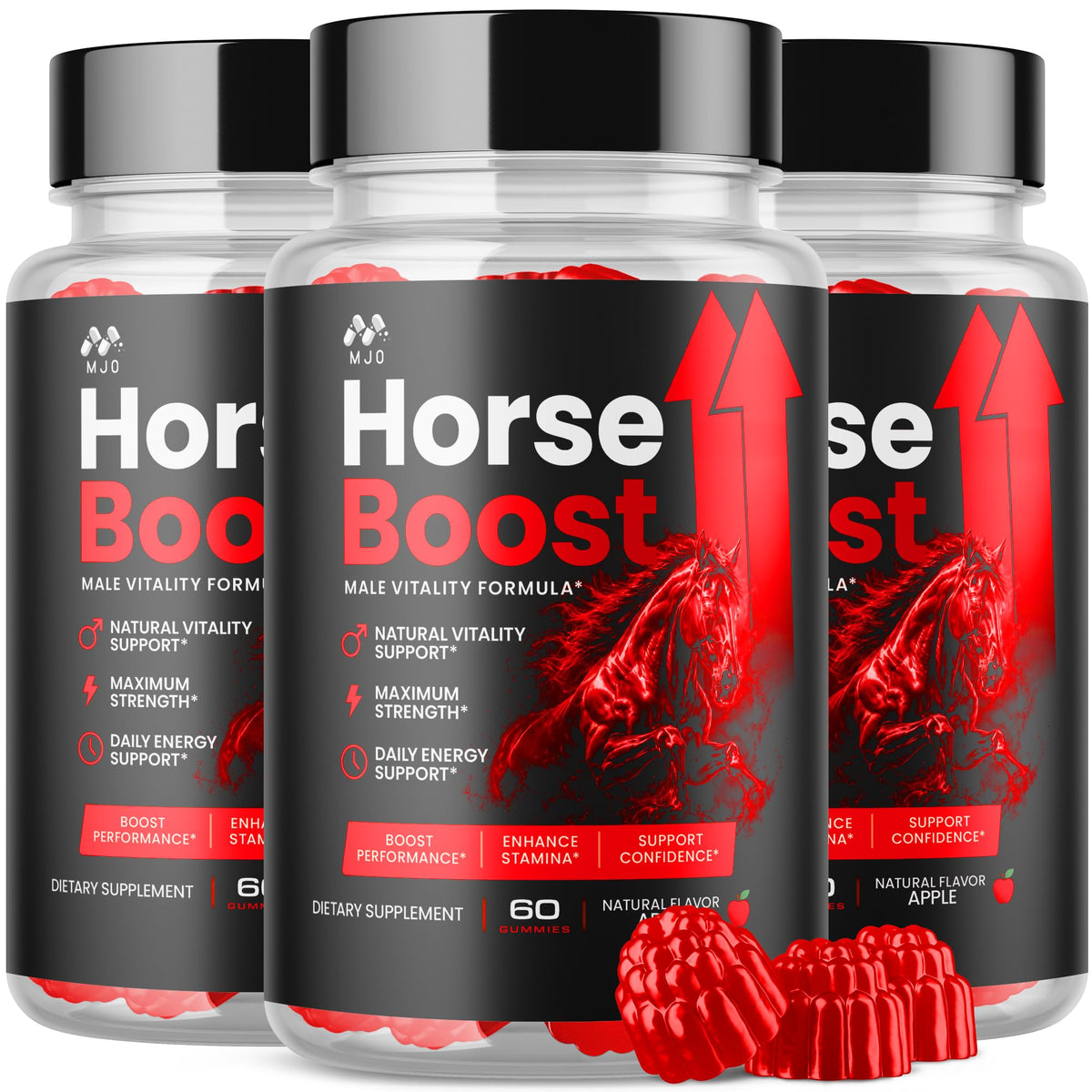 MJO frasco frontal del pack mostrando 3 botellas y beneficio conveniencia