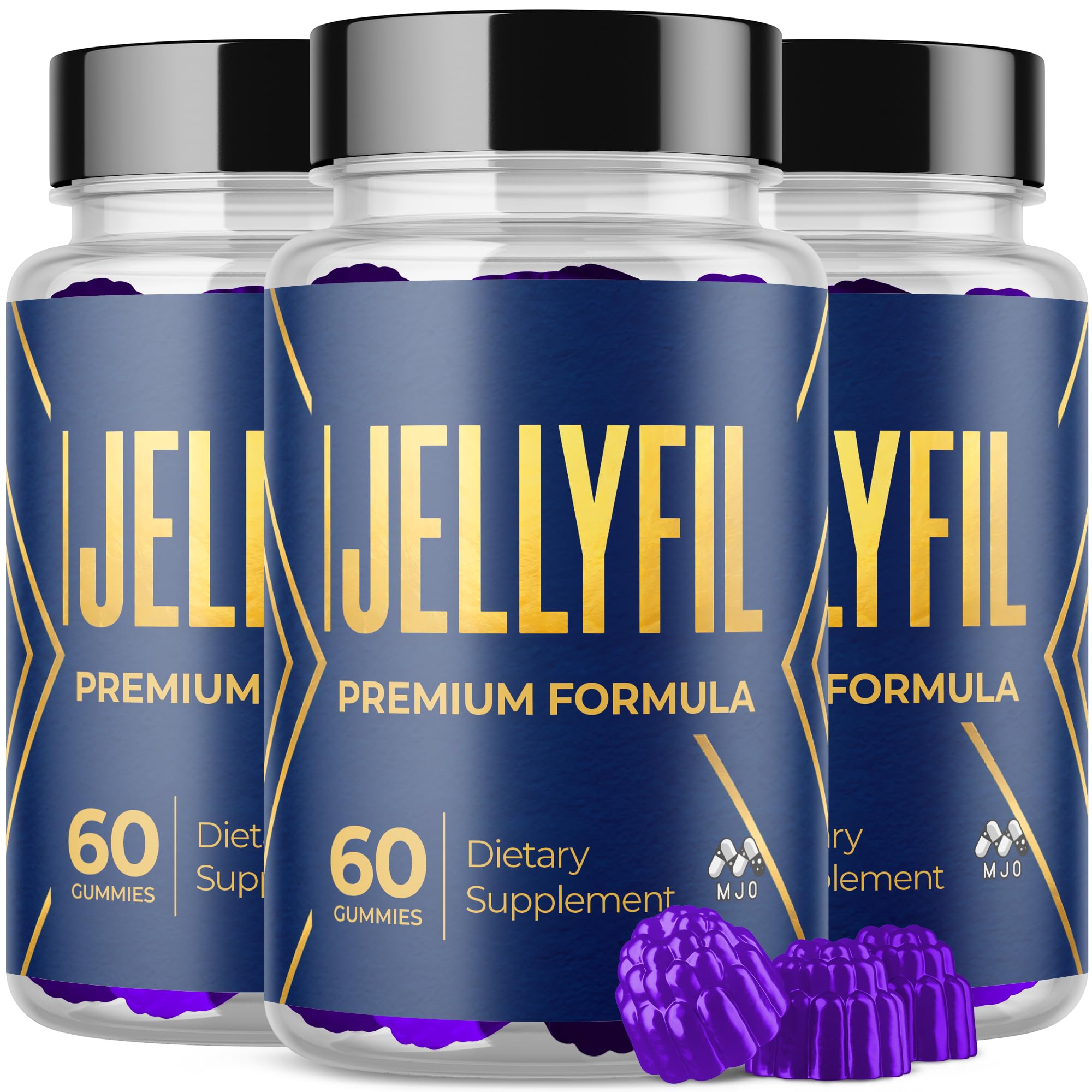 MJO Jellyfil gomitas vista frontal del empaque que facilita identificación y compra