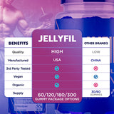 MJO Jellyfil Gummies gomita en mano, fácil de masticar y conveniente