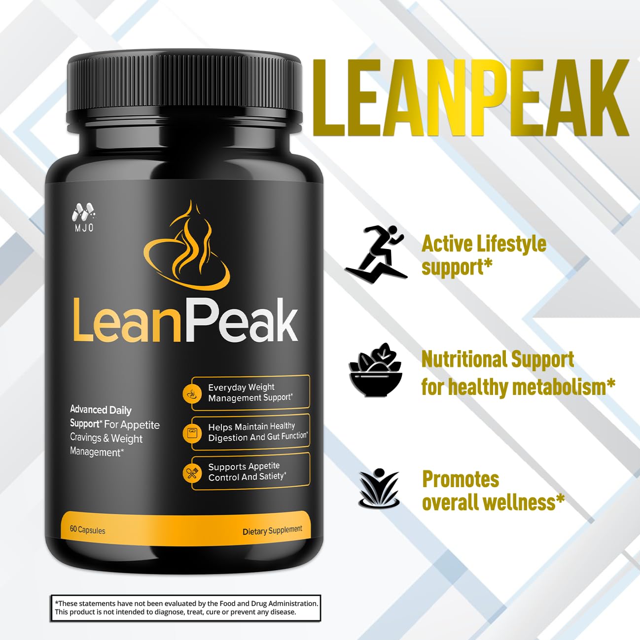 MJO Lean Peak envase abierto con cápsulas para visualizar cantidad y dosificación