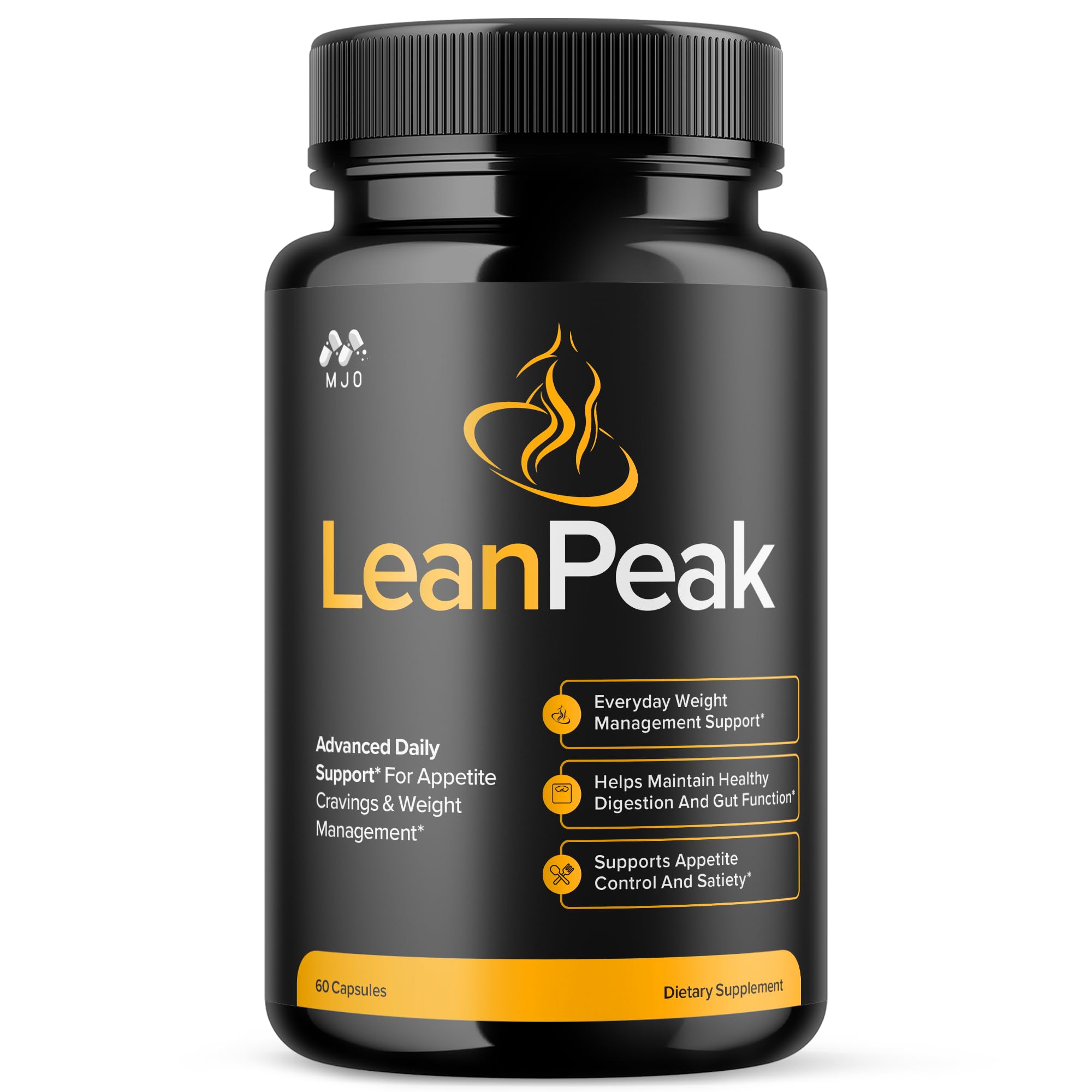 MJO Lean Peak frontal del envase que muestra presentación y beneficios principales