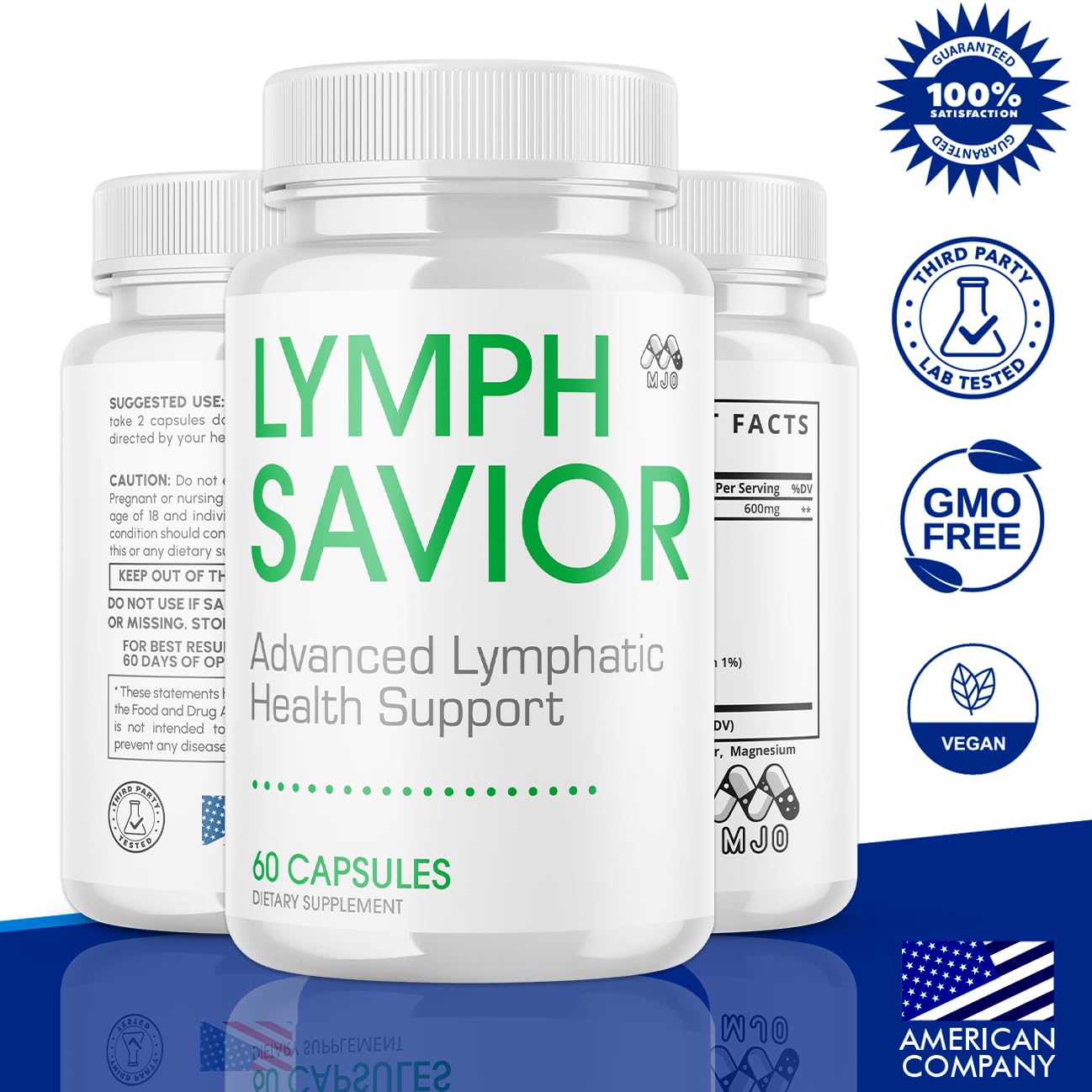MJO Lymph Savior cápsulas en primer plano mostrando textura y pureza