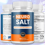 MJO frasco abierto con cápsulas Neuro Salt visible, beneficio conveniencia