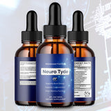 MJO Neuro Tyde botella y textura de gotas, visual de dosificación clara