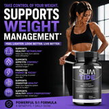 MJO SlimTide botella lateral mostrando diseño de etiqueta y beneficios