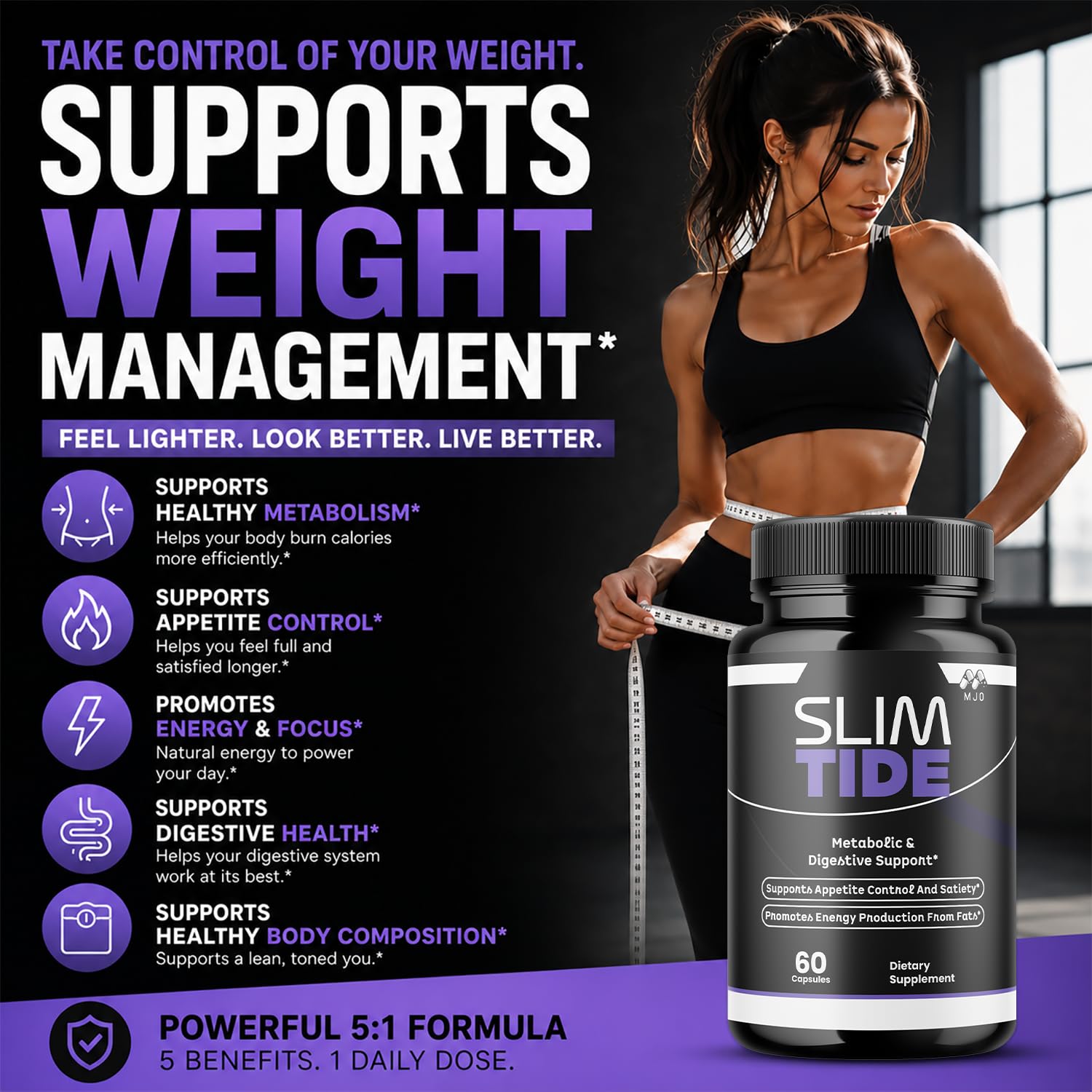MJO cápsula SlimTide primer plano de textura y formulación natural