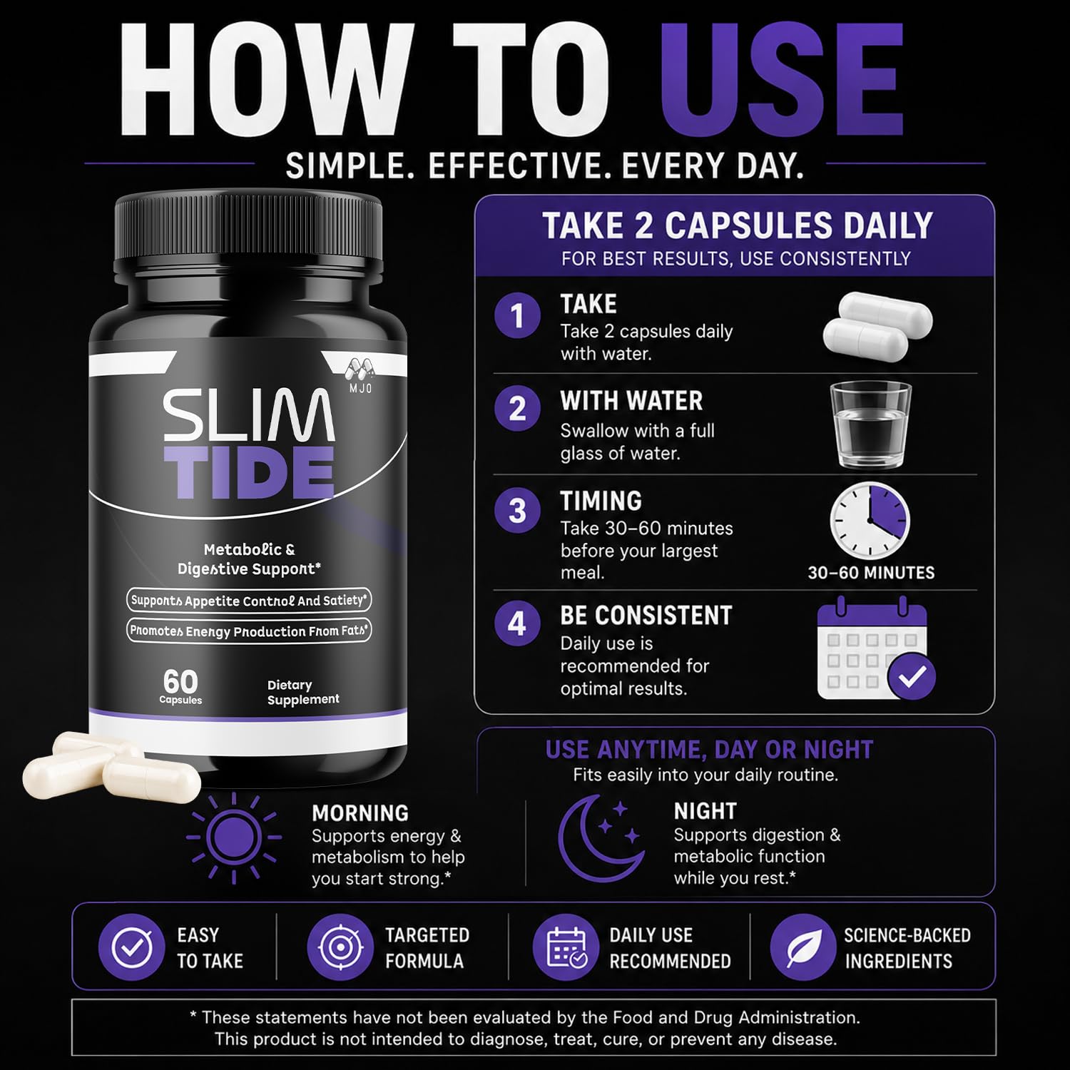 Etiqueta de MJO SlimTide mostrando lista de ingredientes y vitaminas clave