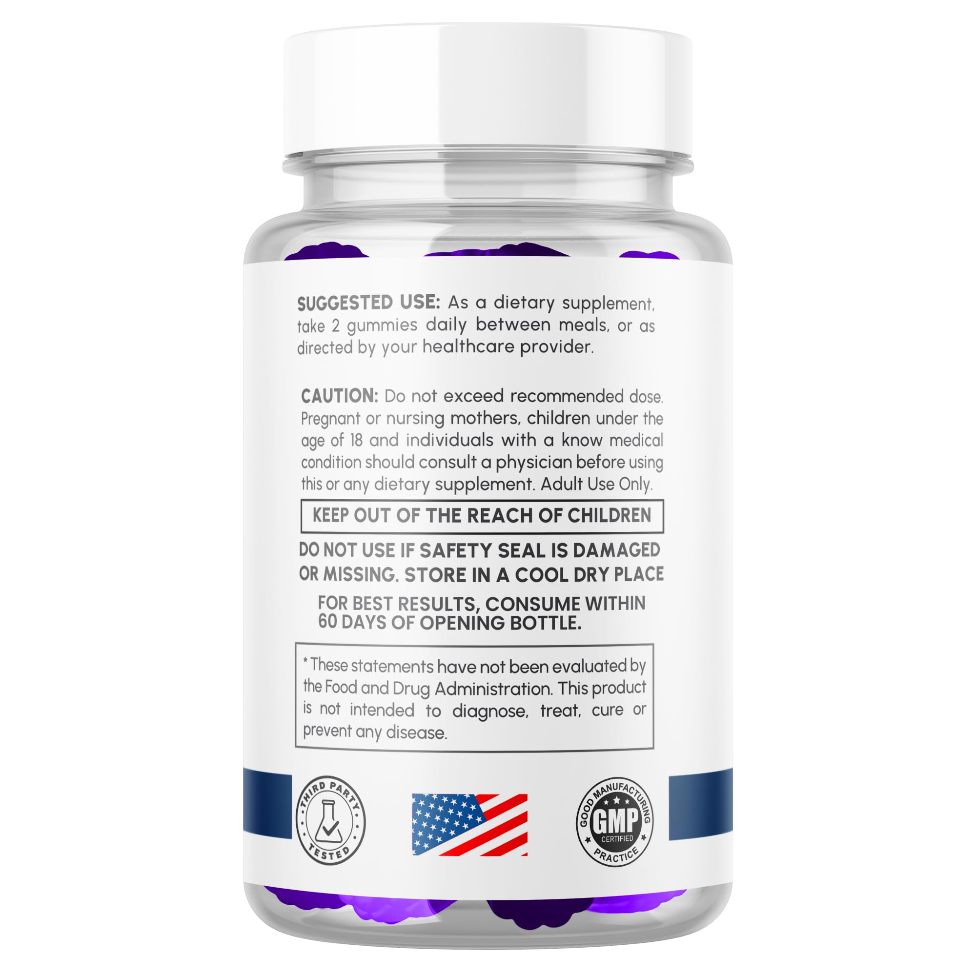 MJO frasco Ultra Peak XL abierto con gomitas listos para uso