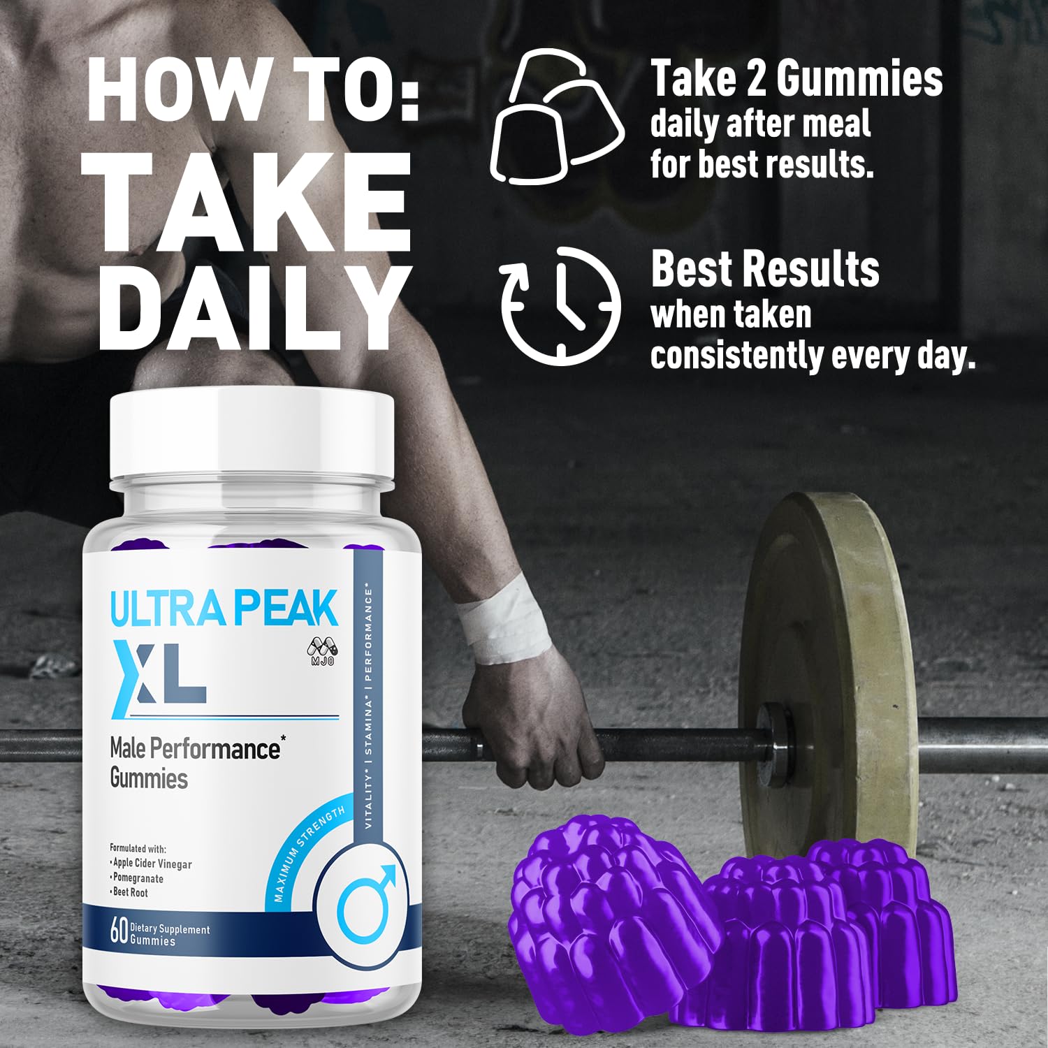 MJO gomitas Ultra Peak XL desplegadas que facilitan la toma diaria