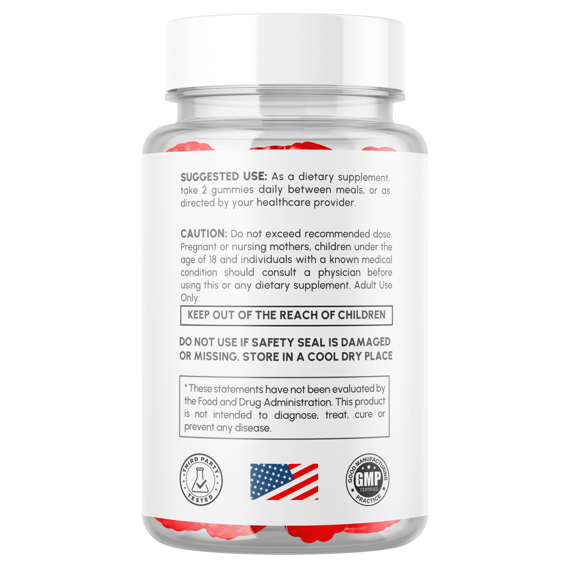 MJO frasco y gomitas Vital Boost XL sobre mesa, almacenamiento práctico