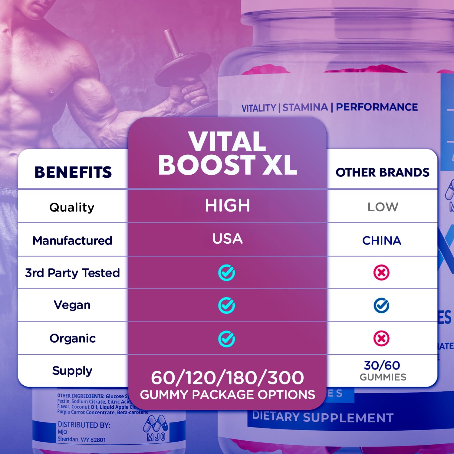 MJO etiqueta nutricional Vital Boost XL con ingredientes visibles para revisar