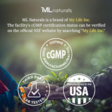 ML Naturals envase abierto mostrando 180 cápsulas para suministro prolongado