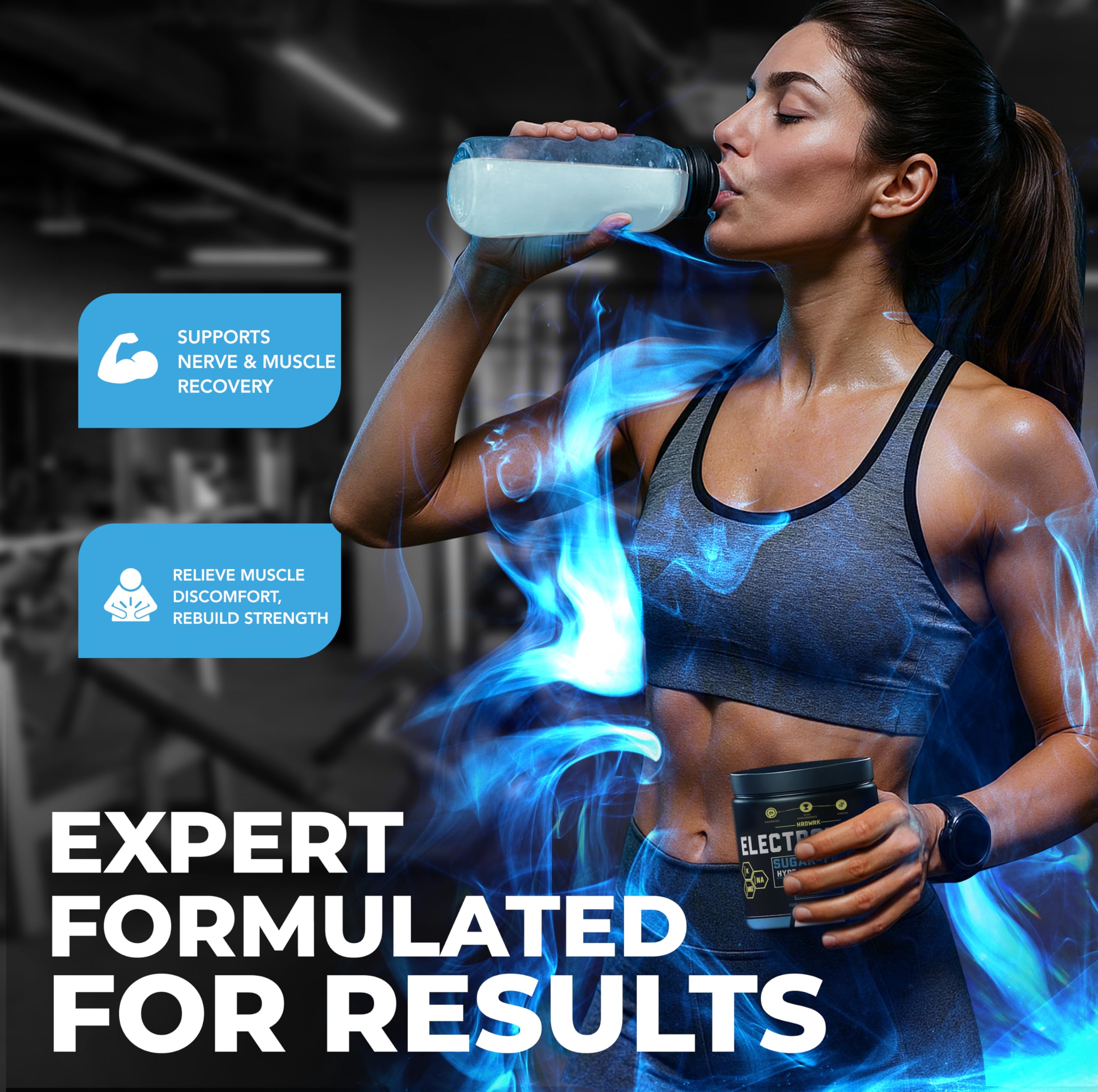 Vaso con MMA Nutrition HRDWRK disuelto en agua ilustrando hidratación clara y refrescante