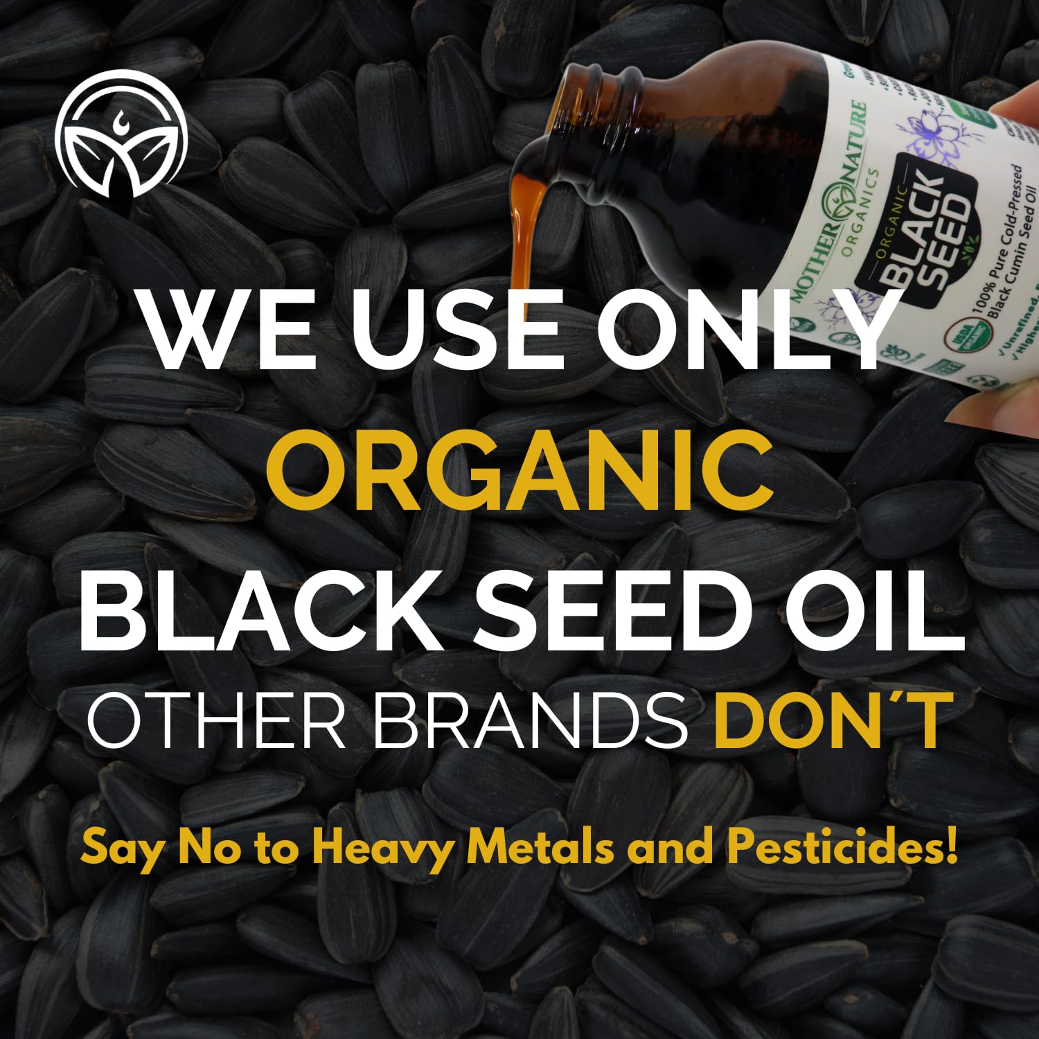 Mother Nature Organics etiqueta con ingredientes y certificación orgánica, transparencia