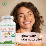 Mother Nature Organics etiqueta con certificaciones orgánicas y GMP visibles