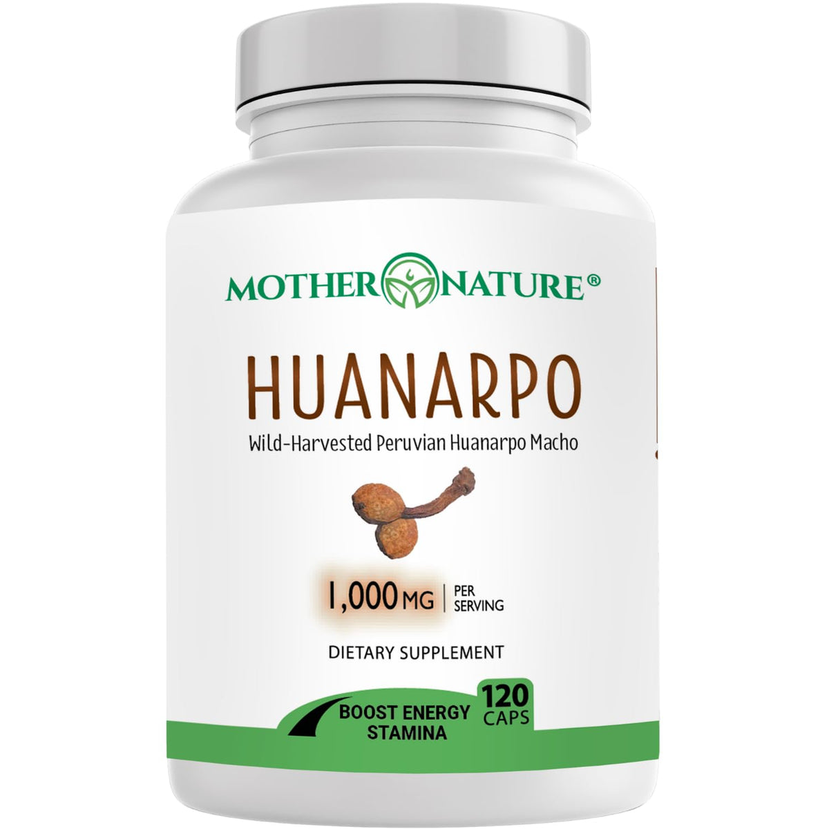 Mother Nature Organics frontal del envase mostrando 120 cápsulas y marca