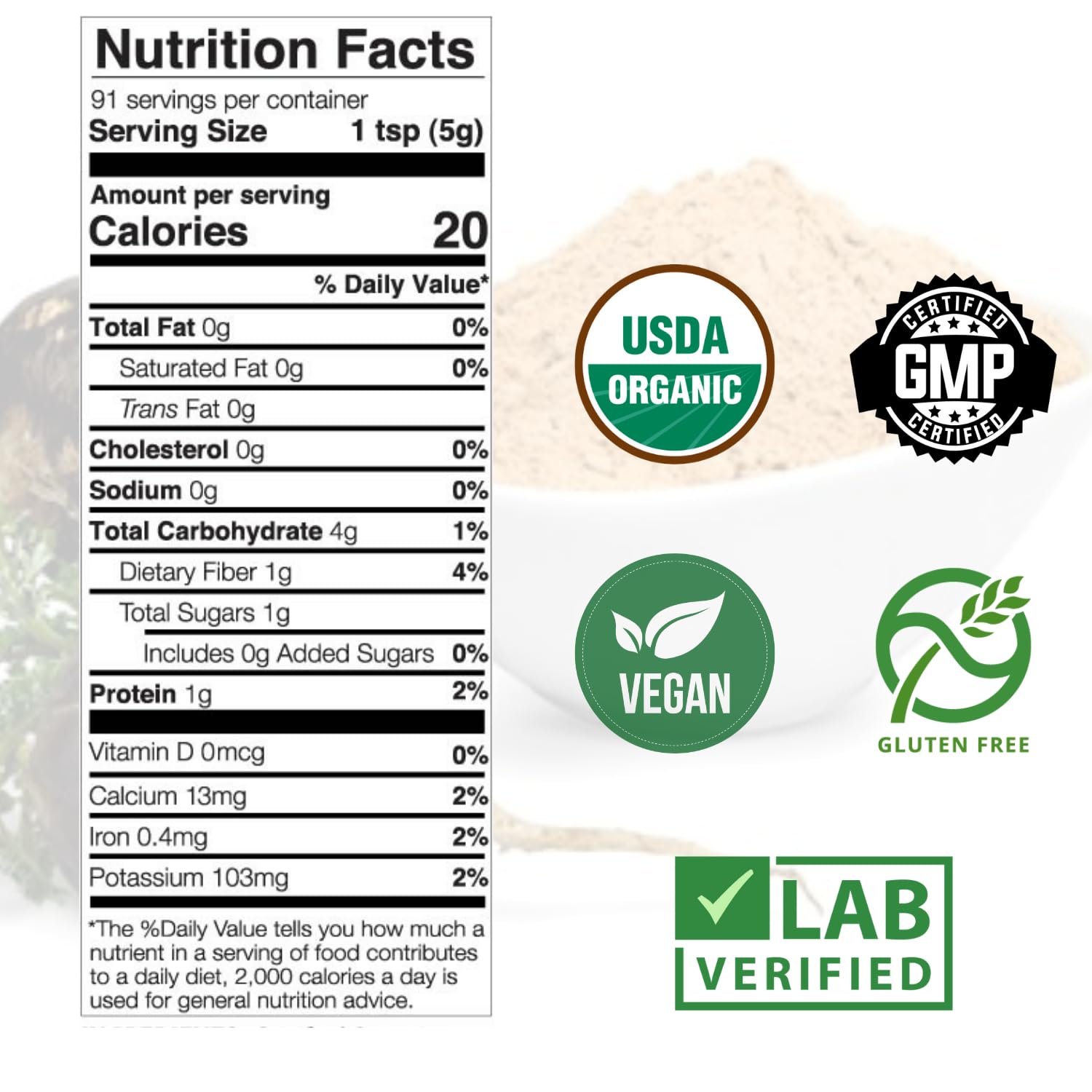 Mother Nature Organics - cuchara con polvo de maca negra, muestra la porción y facilidad de uso