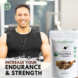 Mother Nature Organics - textura del polvo de maca negra cruda, ideal para mezclar en batidos