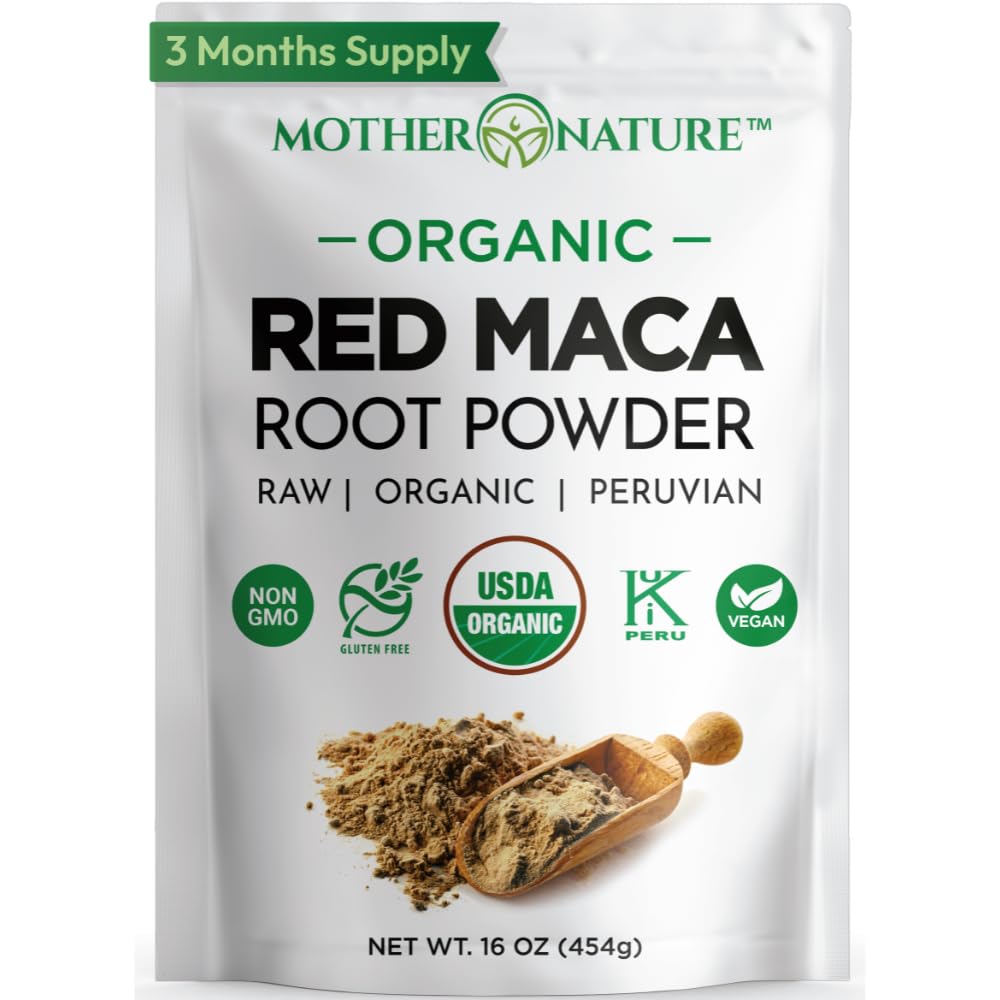 Mother Nature Organics paquete frontal maca roja muestra confianza