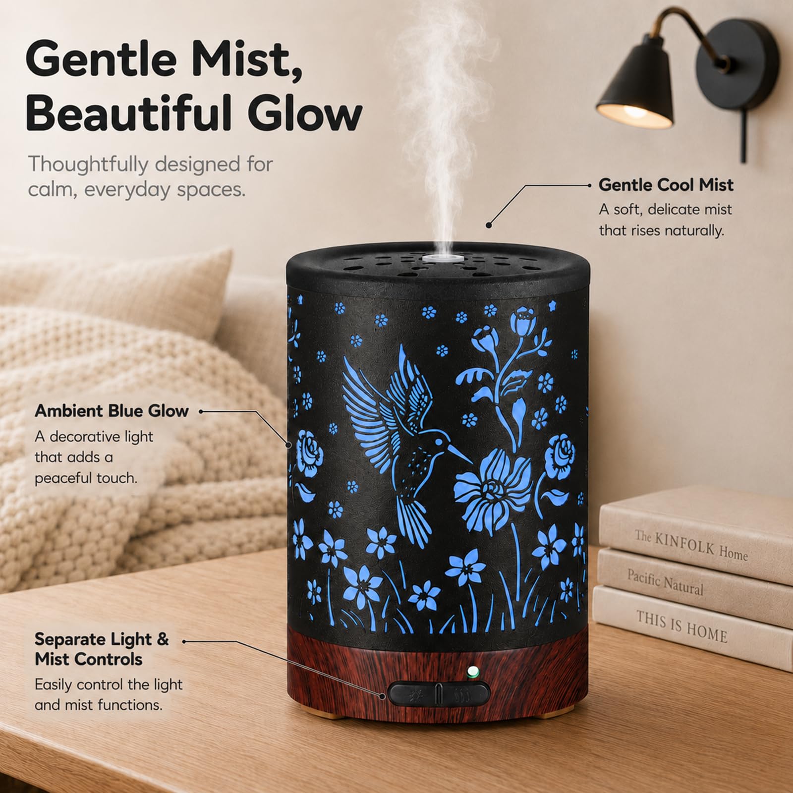 mocosa Hummingbird con las siete luces LED encendidas creando ambiente
